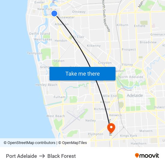 Port Adelaide to Black Forest map