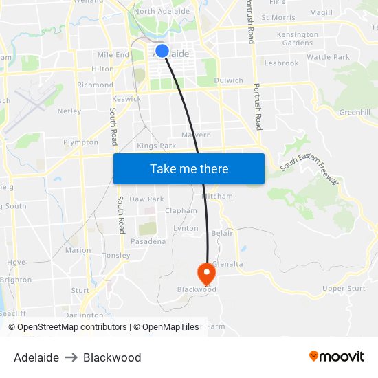 Adelaide to Blackwood map