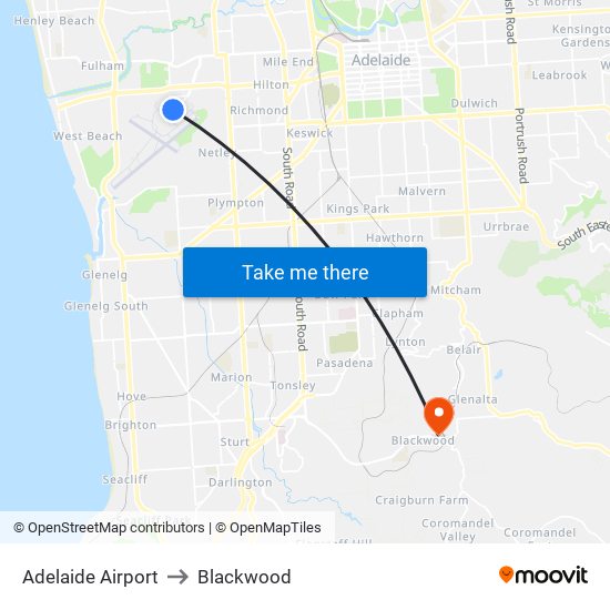 Adelaide Airport to Blackwood map