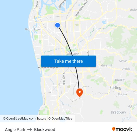 Angle Park to Blackwood map