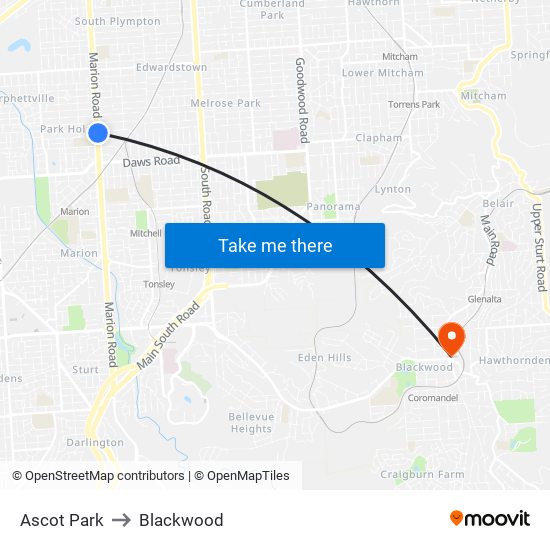 Ascot Park to Blackwood map