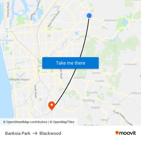 Banksia Park to Blackwood map