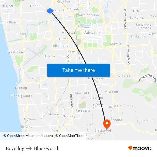 Beverley to Blackwood map