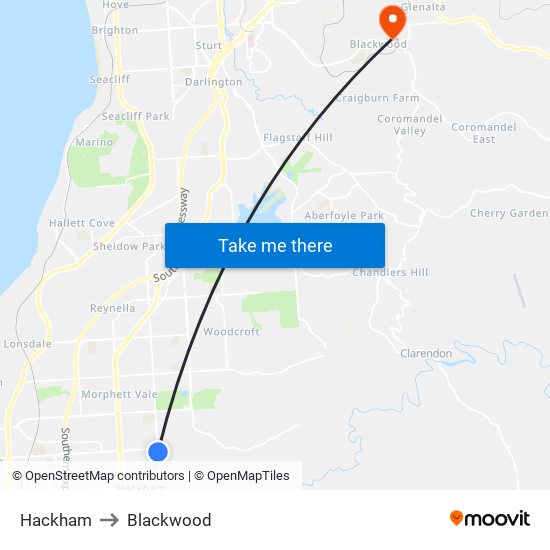 Hackham to Blackwood map