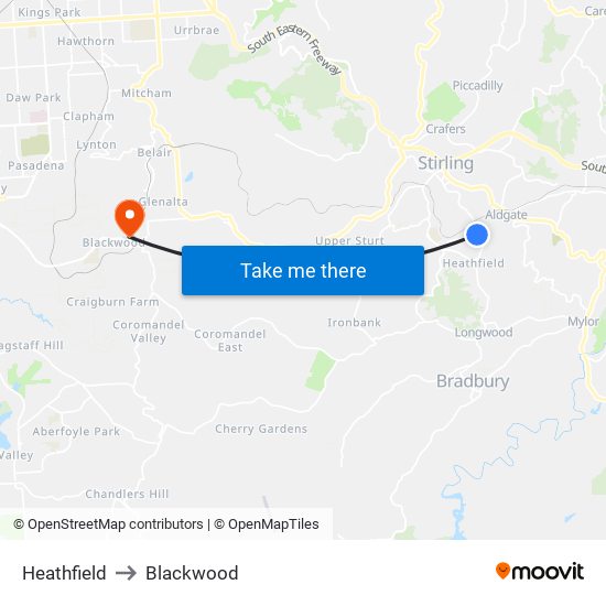 Heathfield to Blackwood map