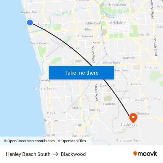 Henley Beach South to Blackwood map