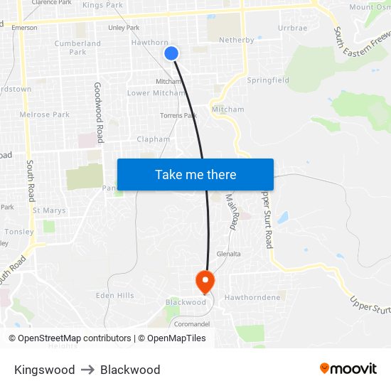 Kingswood to Blackwood map