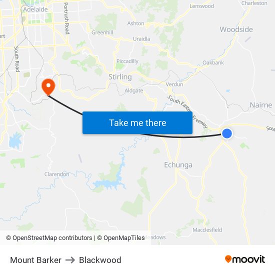 Mount Barker to Blackwood map