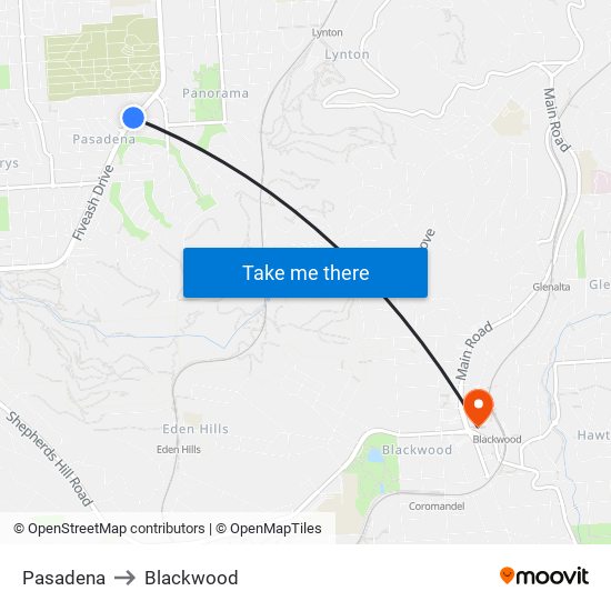 Pasadena to Blackwood map