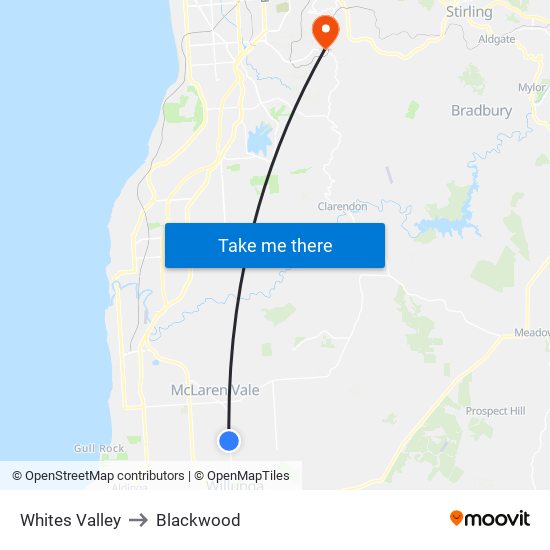 Whites Valley to Blackwood map