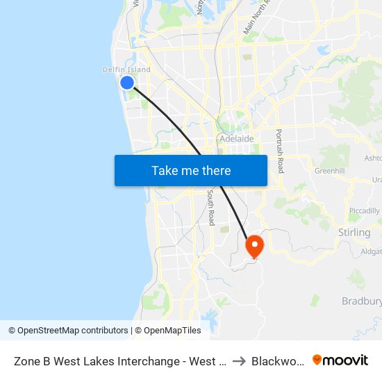 Zone B West Lakes Interchange - West side to Blackwood map