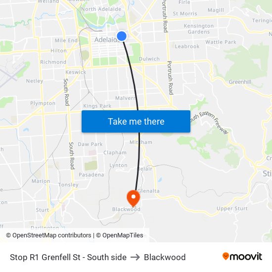 Stop R1 Grenfell St - South side to Blackwood map