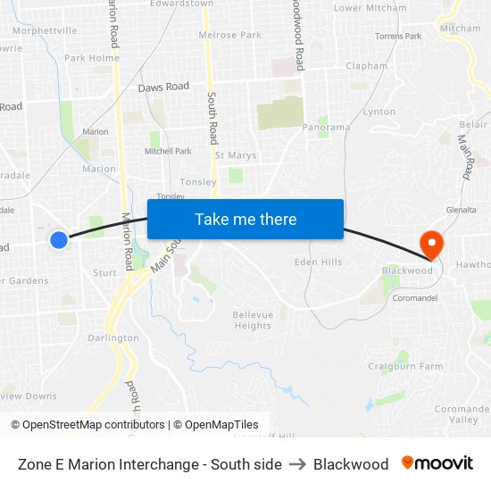 Zone E Marion Interchange - South side to Blackwood map