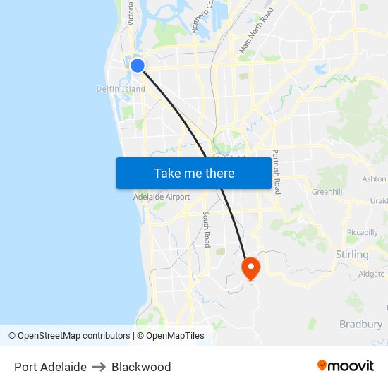 Port Adelaide to Blackwood map