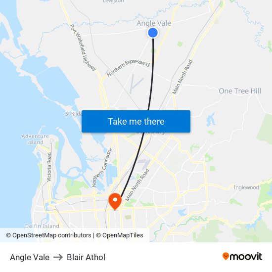 Angle Vale to Blair Athol map