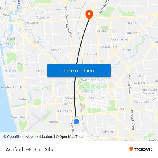 Ashford to Blair Athol map