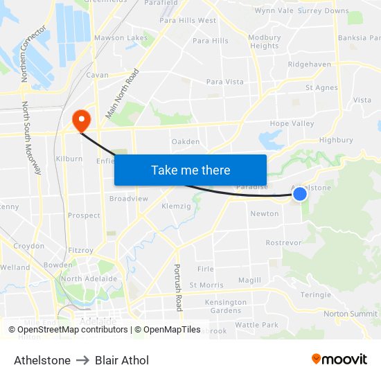 Athelstone to Blair Athol map