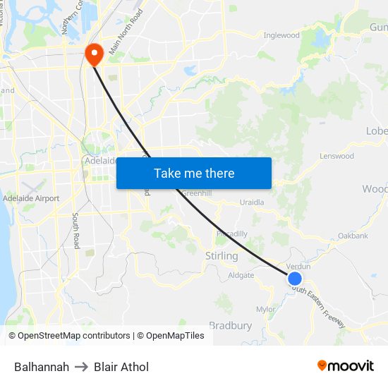 Balhannah to Blair Athol map