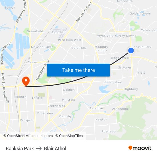 Banksia Park to Blair Athol map