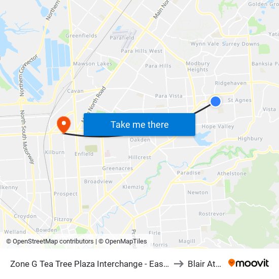 Zone G Tea Tree Plaza Interchange - East side to Blair Athol map