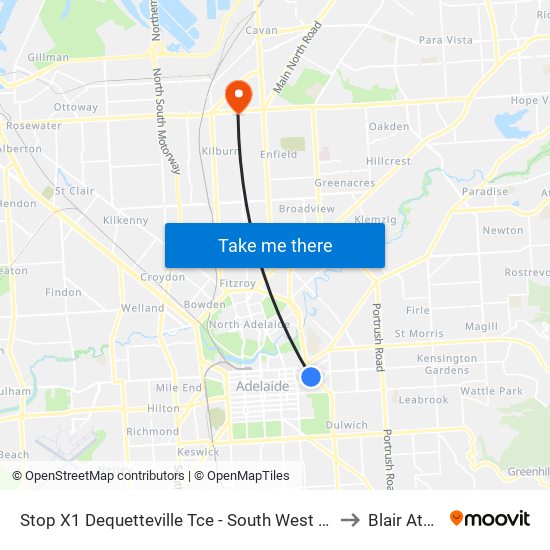 Stop X1 Dequetteville Tce - South West side to Blair Athol map