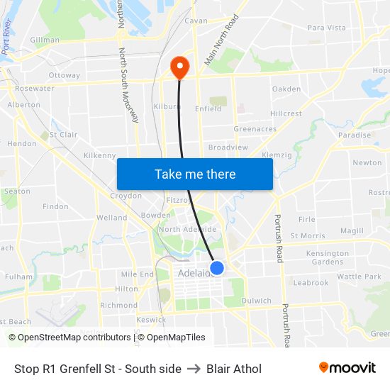 Stop R1 Grenfell St - South side to Blair Athol map