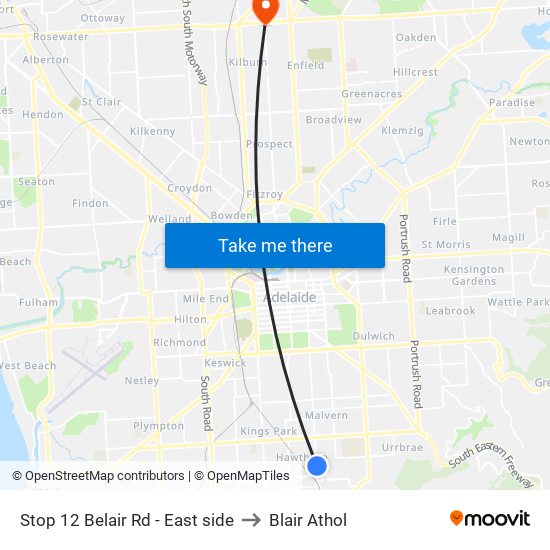 Stop 12 Belair Rd - East side to Blair Athol map