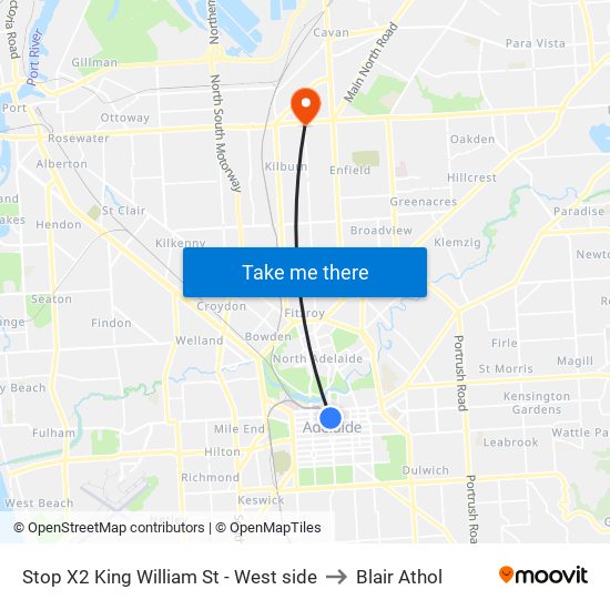 Stop X2 King William St - West side to Blair Athol map