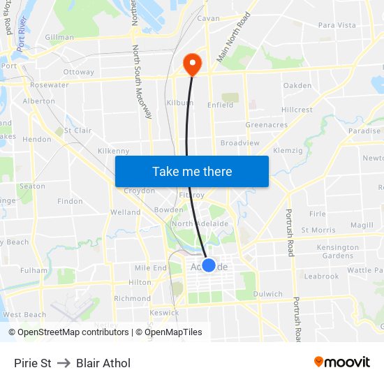 Pirie St to Blair Athol map