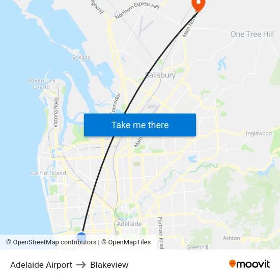 Adelaide Airport to Blakeview map