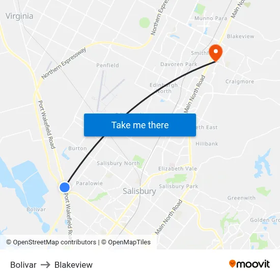 Bolivar to Blakeview map