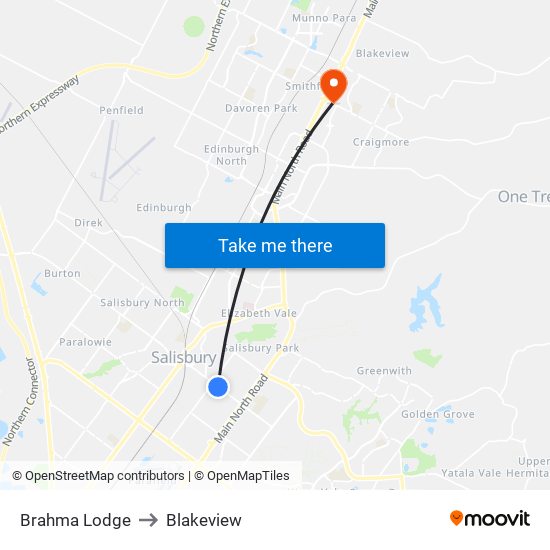 Brahma Lodge to Blakeview map