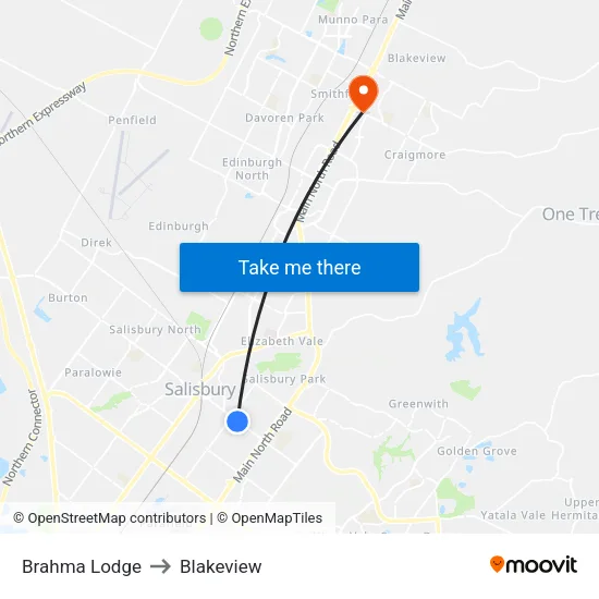Brahma Lodge to Blakeview map