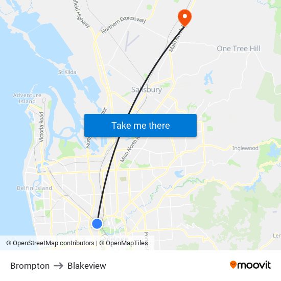 Brompton to Blakeview map