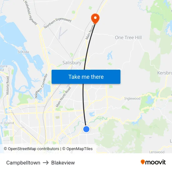 Campbelltown to Blakeview map