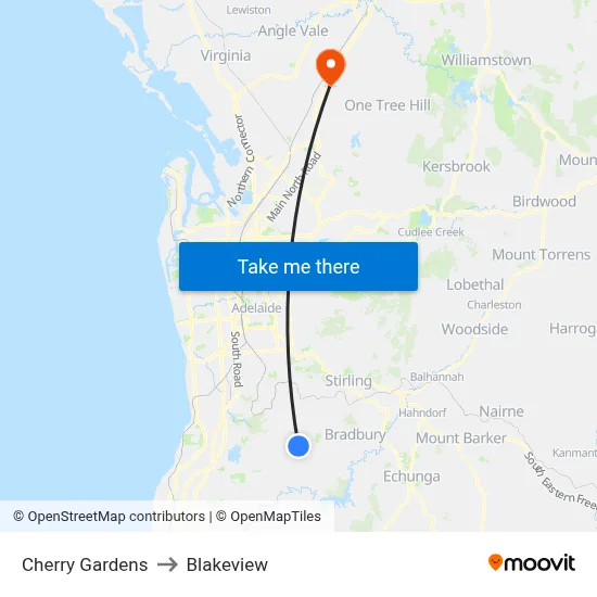Cherry Gardens to Blakeview map