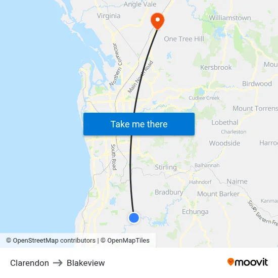 Clarendon to Blakeview map