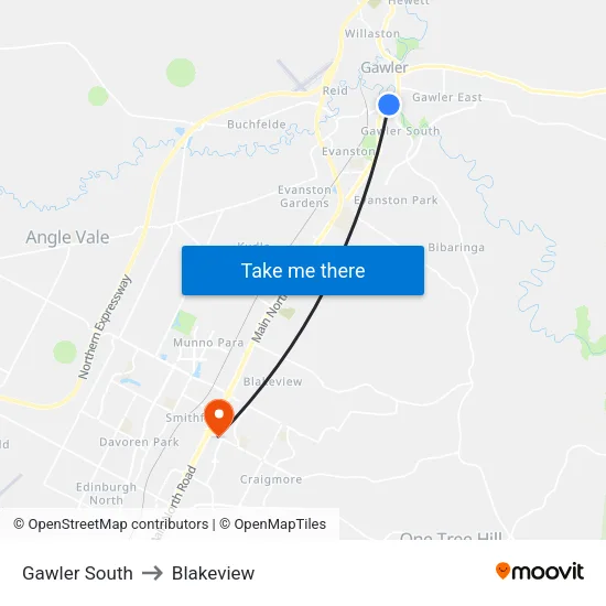 Gawler South to Blakeview map