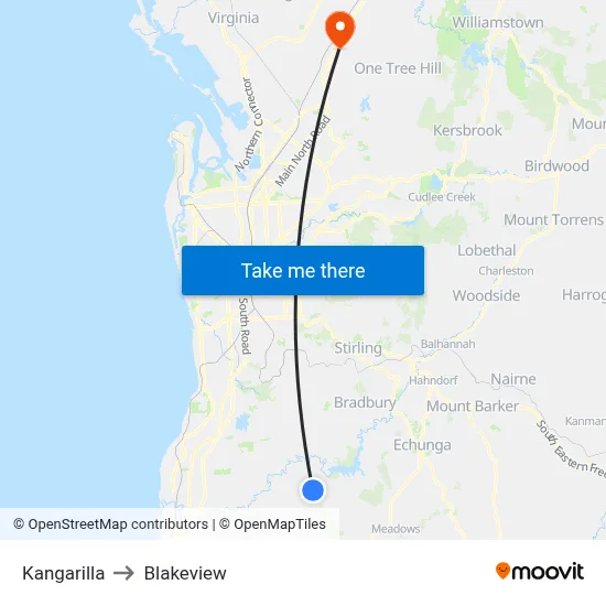 Kangarilla to Blakeview map