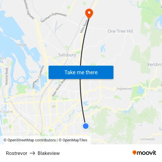 Rostrevor to Blakeview map