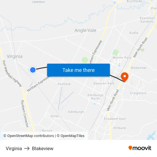 Virginia to Blakeview map