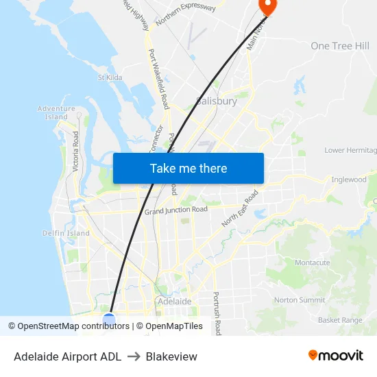 Adelaide Airport ADL to Blakeview map