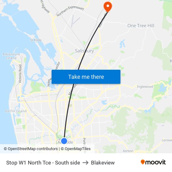 Stop W1 North Tce - South side to Blakeview map