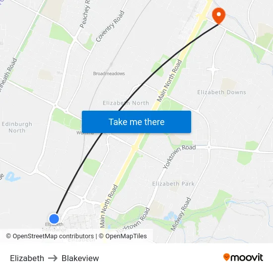 Elizabeth to Blakeview map