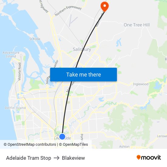 Adelaide Tram Stop to Blakeview map