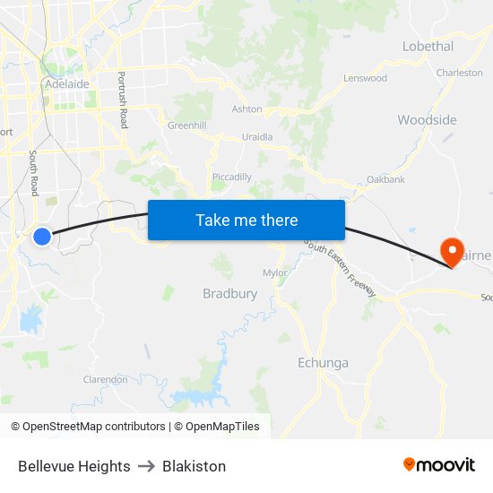 Bellevue Heights to Blakiston map