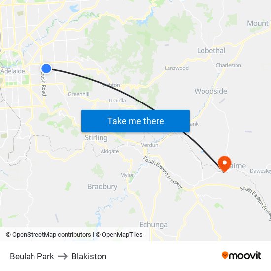 Beulah Park to Blakiston map