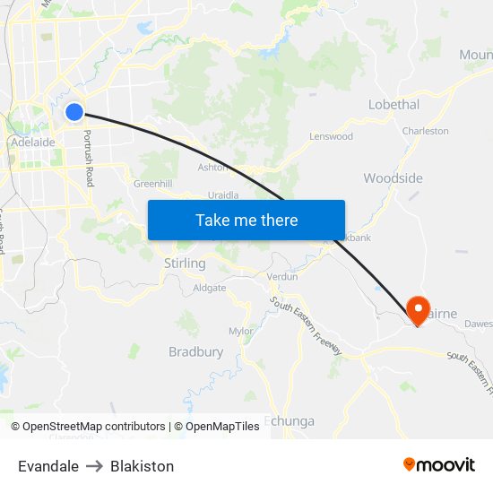 Evandale to Blakiston map