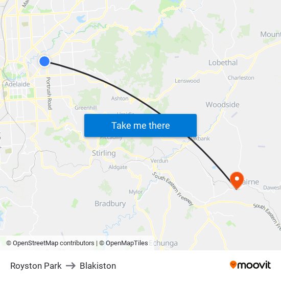 Royston Park to Blakiston map
