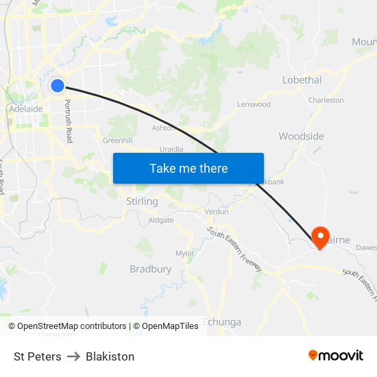 St Peters to Blakiston map